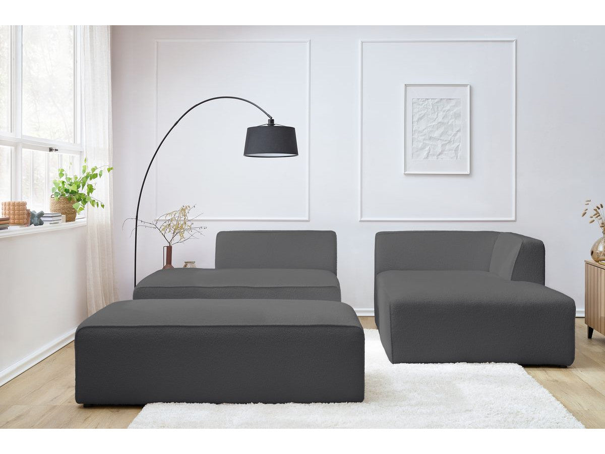 Canapé d'angle fixe modulable MEGEVE tissu bouclette avec pouf Angle droit
