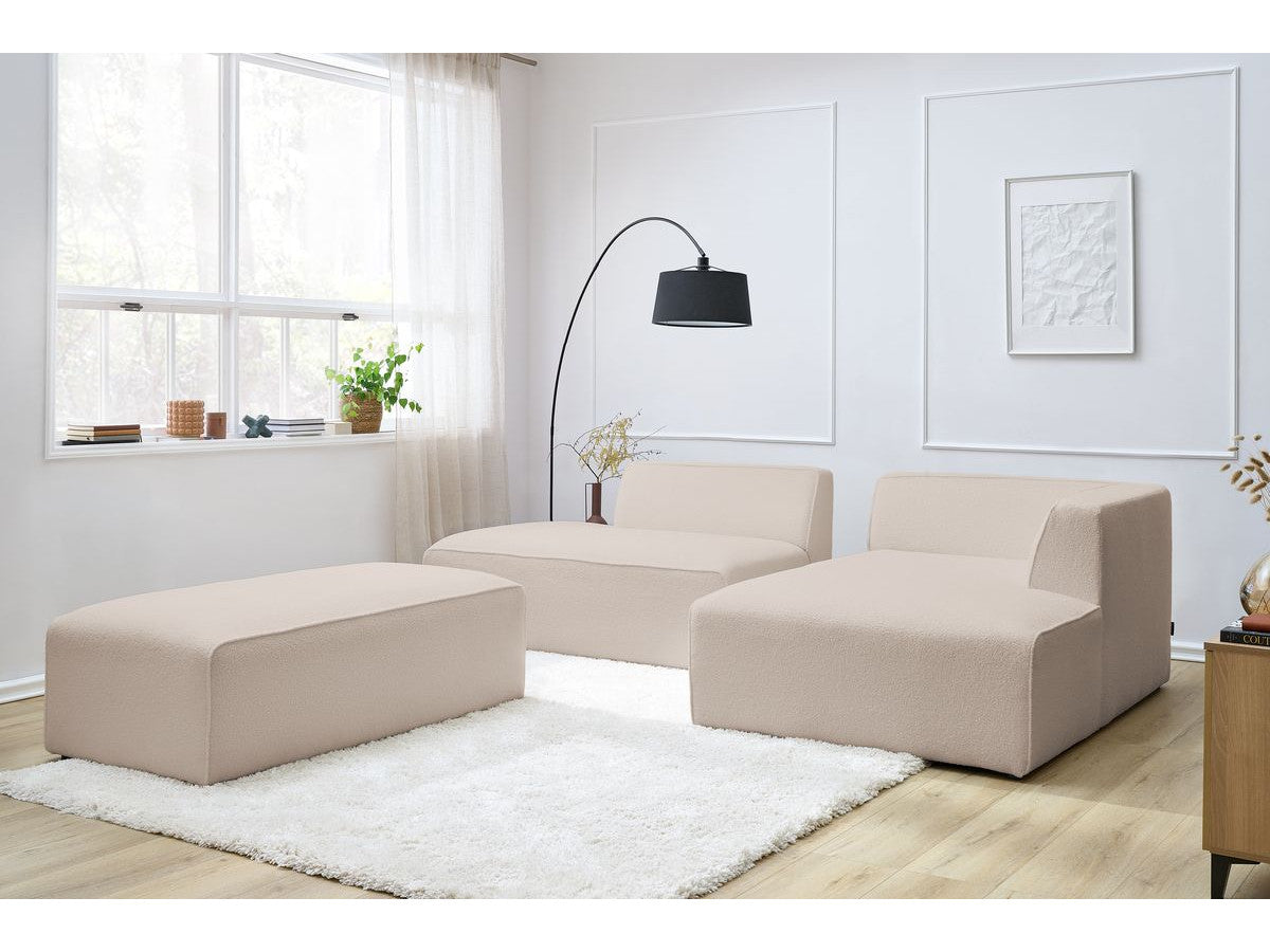 Canapé d'angle fixe modulable MEGEVE tissu bouclette avec pouf Angle droit
