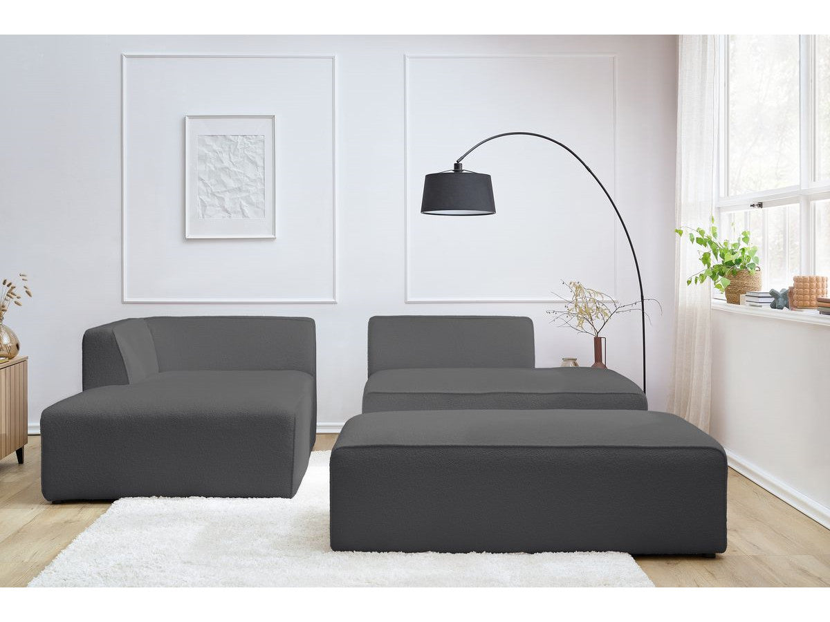 Canapé d'angle fixe modulable MEGEVE tissu bouclette avec pouf Angle gauche