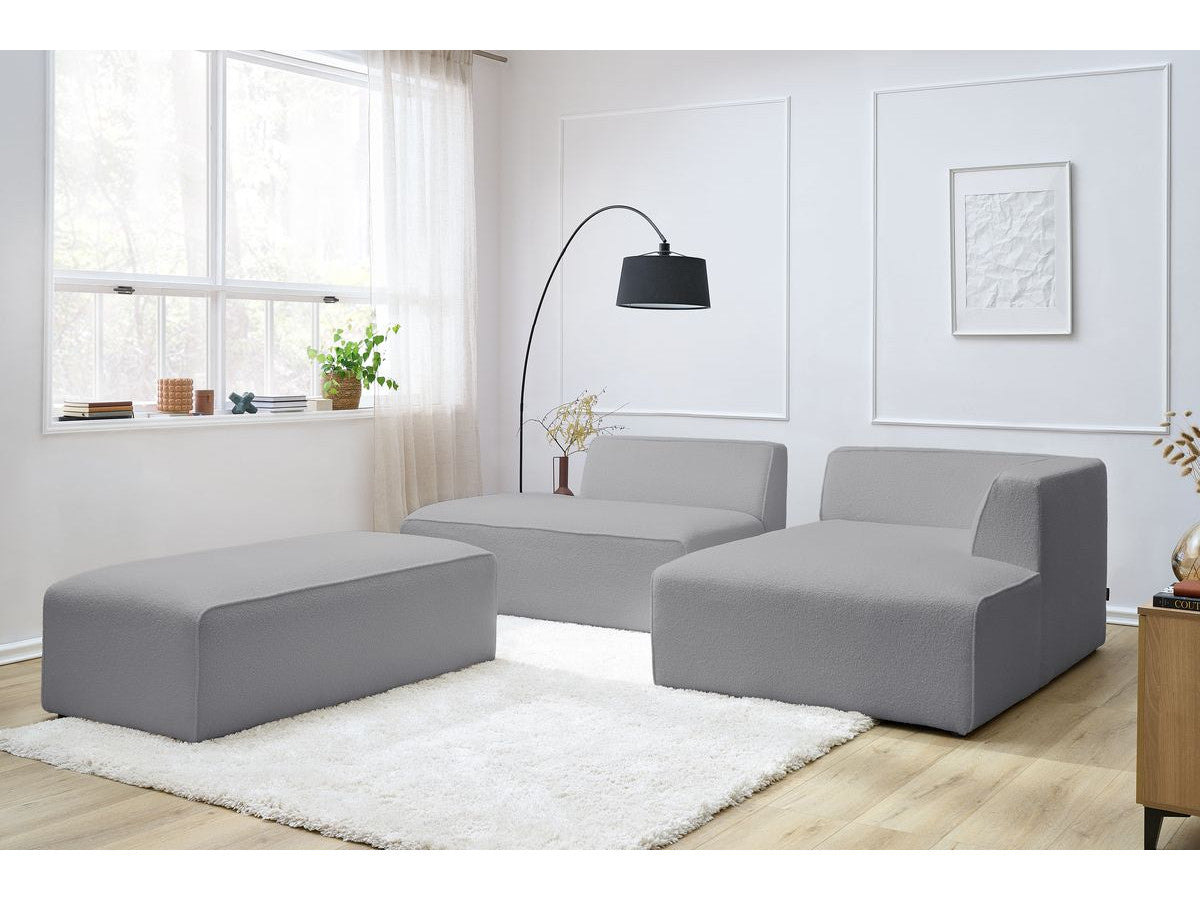 Canapé d'angle fixe modulable MEGEVE tissu bouclette avec pouf Angle droit