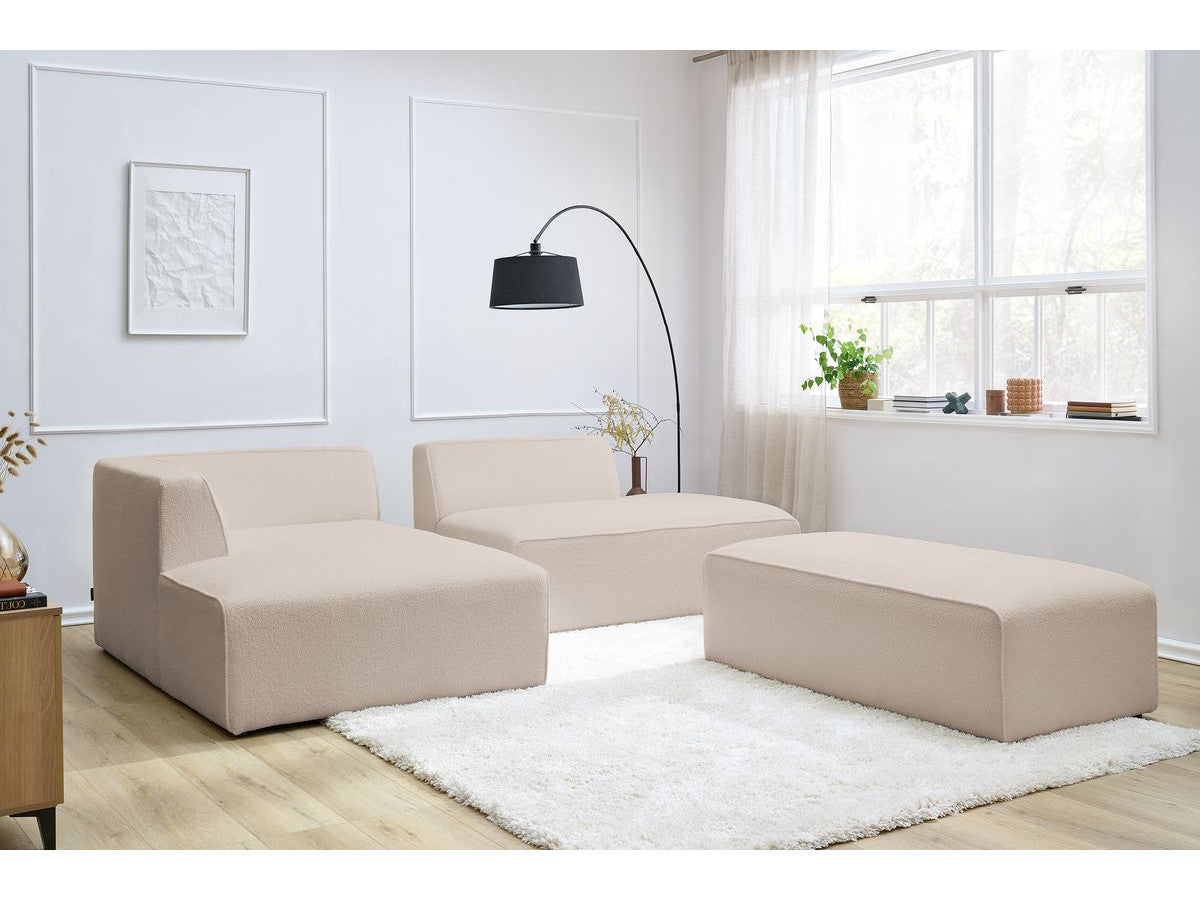 Canapé d'angle fixe modulable MEGEVE tissu bouclette avec pouf Angle gauche