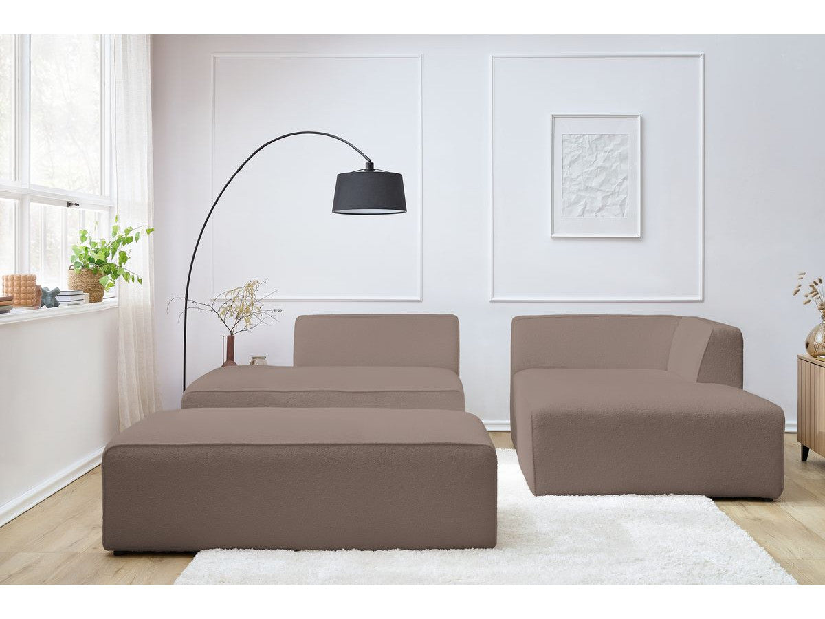 Canapé d'angle fixe modulable MEGEVE tissu bouclette avec pouf Angle droit