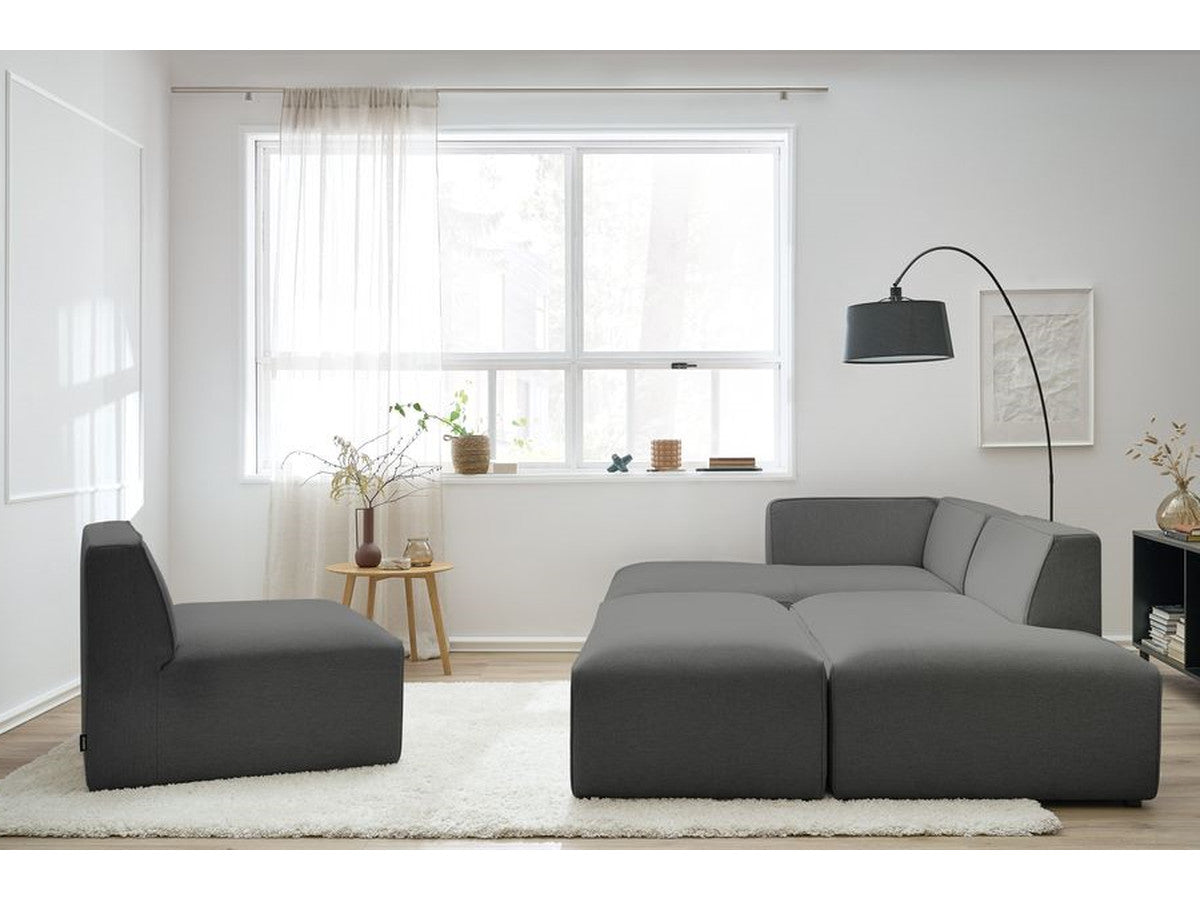 Canapé d'angle fixe modulable MEGEVE tissu chiné avec 1 chauffeuse et 1 pouf - Angle gauche