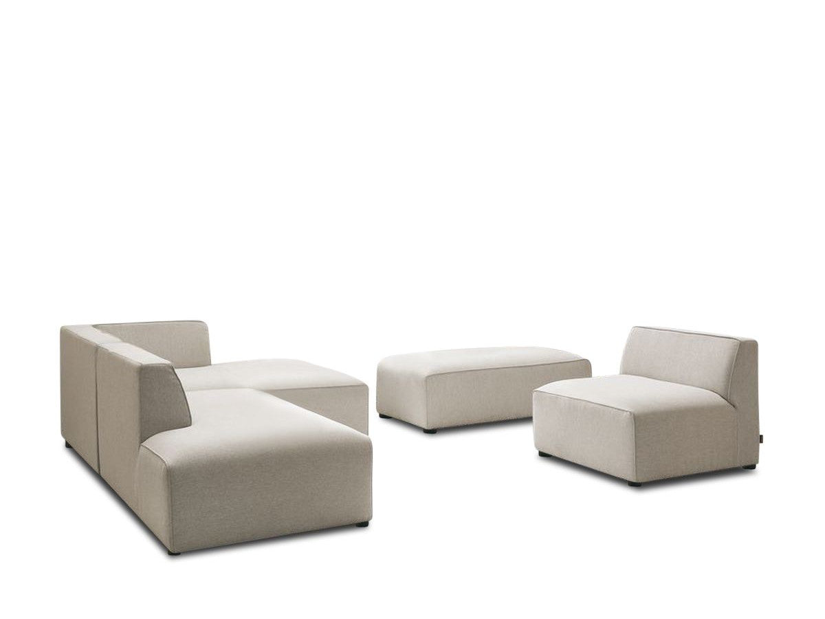 Canapé d'angle fixe modulable MEGEVE tissu chiné avec 1 chauffeuse et 1 pouf - Angle droit