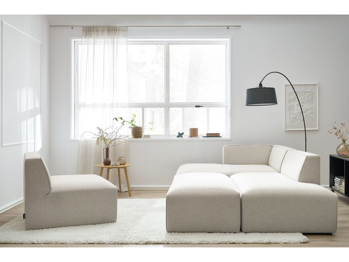 Canapé d'angle fixe modulable MEGEVE tissu chiné avec 1 chauffeuse et 1 pouf - Angle gauche