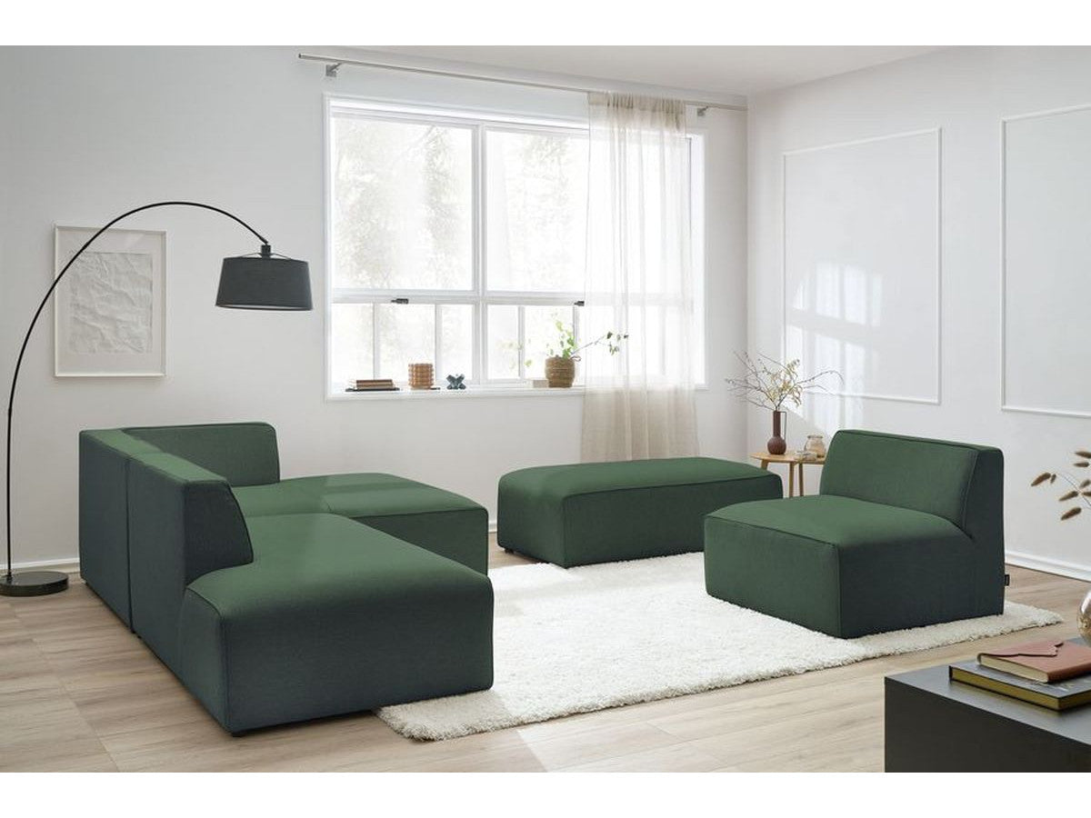 Canapé d'angle fixe modulable MEGEVE tissu chiné avec 1 chauffeuse et 1 pouf - Angle droit
