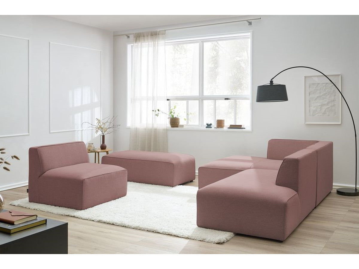 Canapé d'angle fixe modulable MEGEVE tissu chiné avec 1 chauffeuse et 1 pouf - Angle gauche