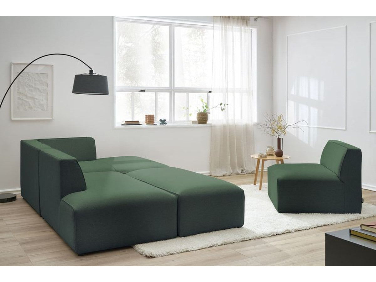 Canapé d'angle fixe modulable MEGEVE tissu chiné avec 1 chauffeuse et 1 pouf - Angle droit