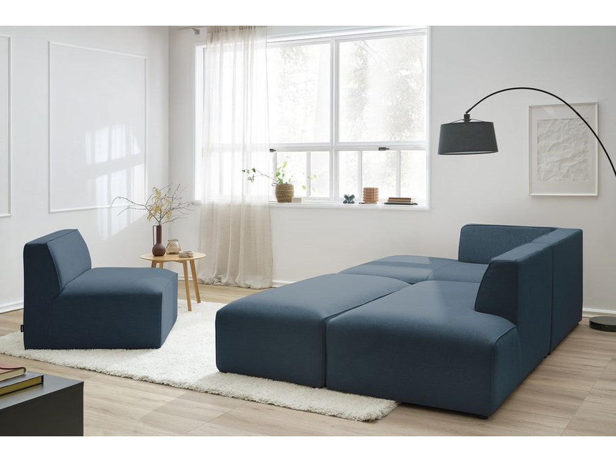 Canapé d'angle fixe modulable MEGEVE tissu chiné avec 1 chauffeuse et 1 pouf - Angle gauche