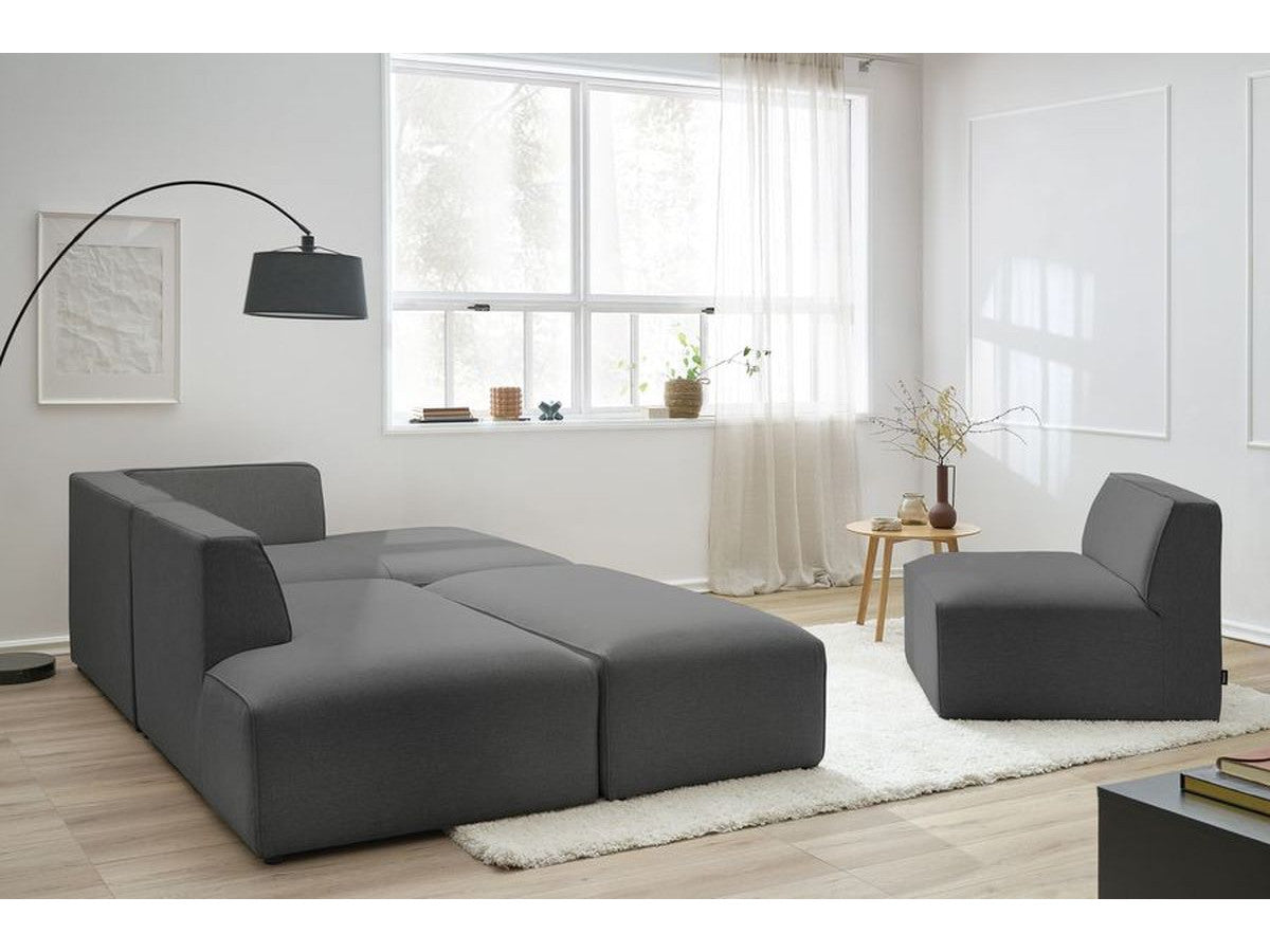Canapé d'angle fixe modulable MEGEVE tissu chiné avec 1 chauffeuse et 1 pouf - Angle droit