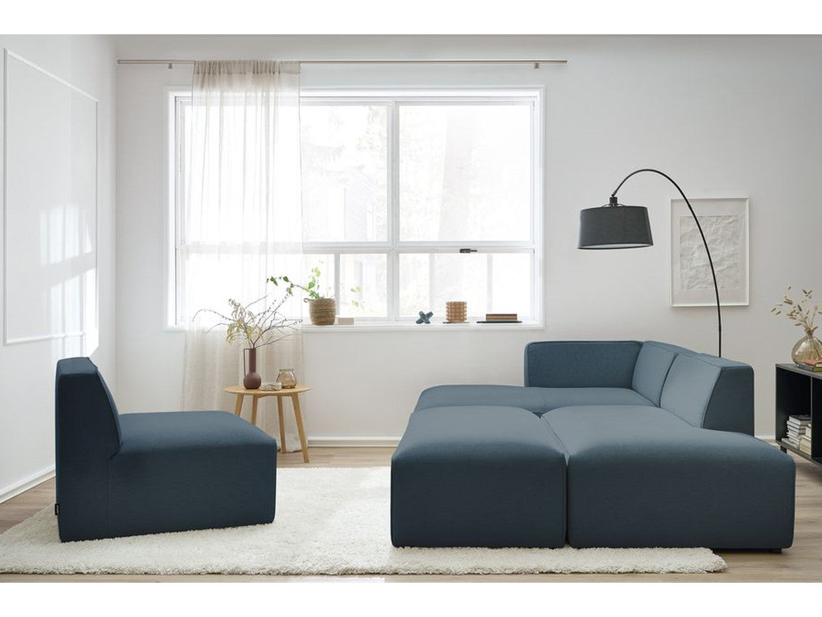 Canapé d'angle fixe modulable MEGEVE tissu chiné avec 1 chauffeuse et 1 pouf - Angle gauche