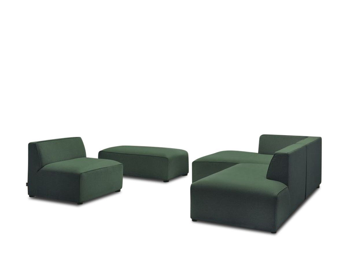 Canapé d'angle fixe modulable MEGEVE tissu chiné avec 1 chauffeuse et 1 pouf - Angle gauche