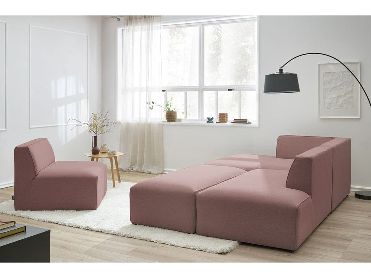 Canapé d'angle fixe modulable MEGEVE tissu chiné avec 1 chauffeuse et 1 pouf - Angle gauche