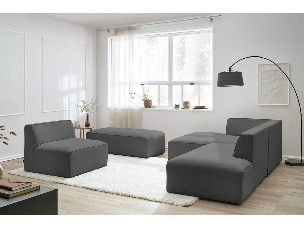 Canapé d'angle fixe modulable MEGEVE tissu chiné avec 1 chauffeuse et 1 pouf - Angle gauche