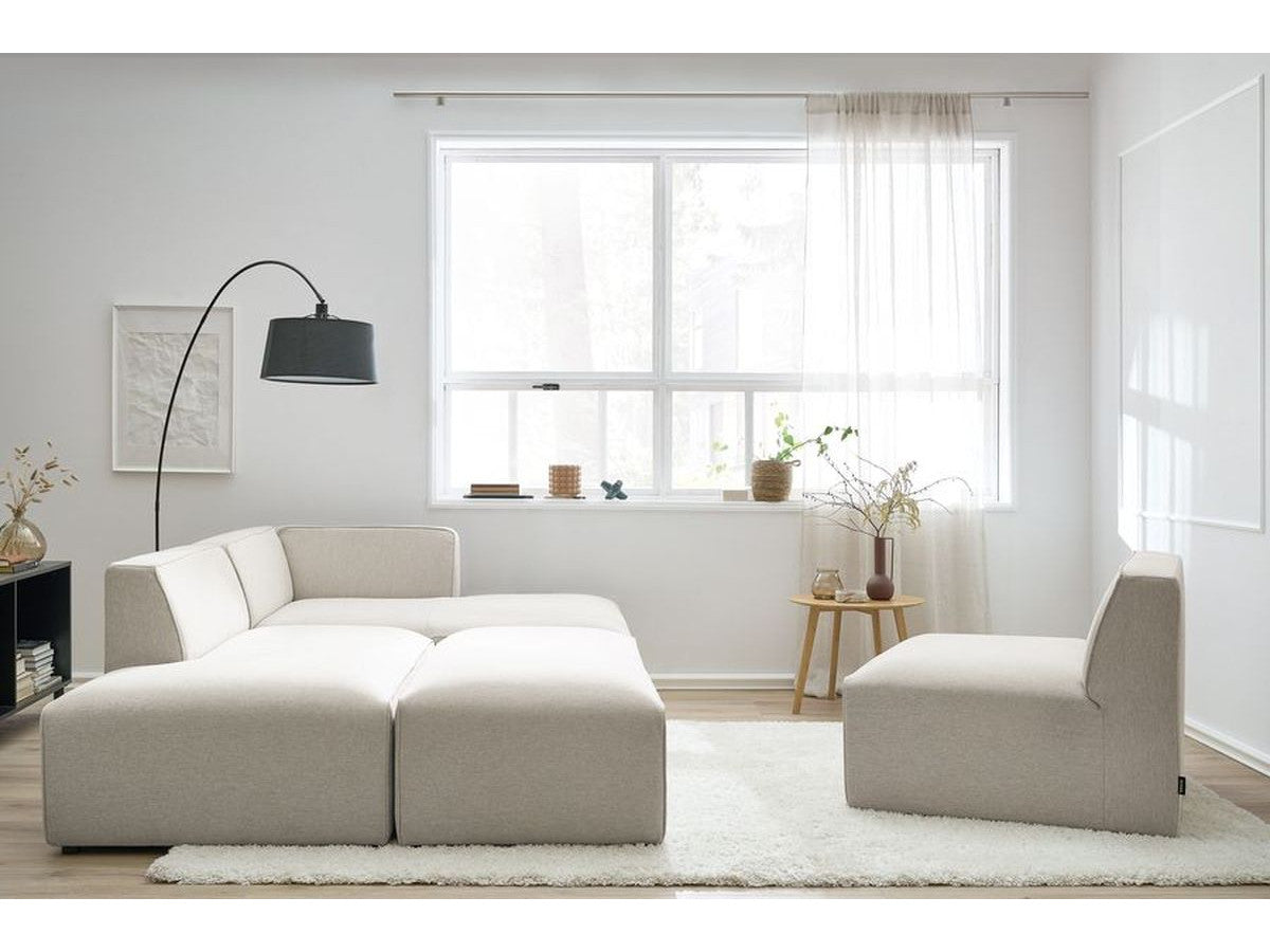 Canapé d'angle fixe modulable MEGEVE tissu chiné avec 1 chauffeuse et 1 pouf - Angle droit