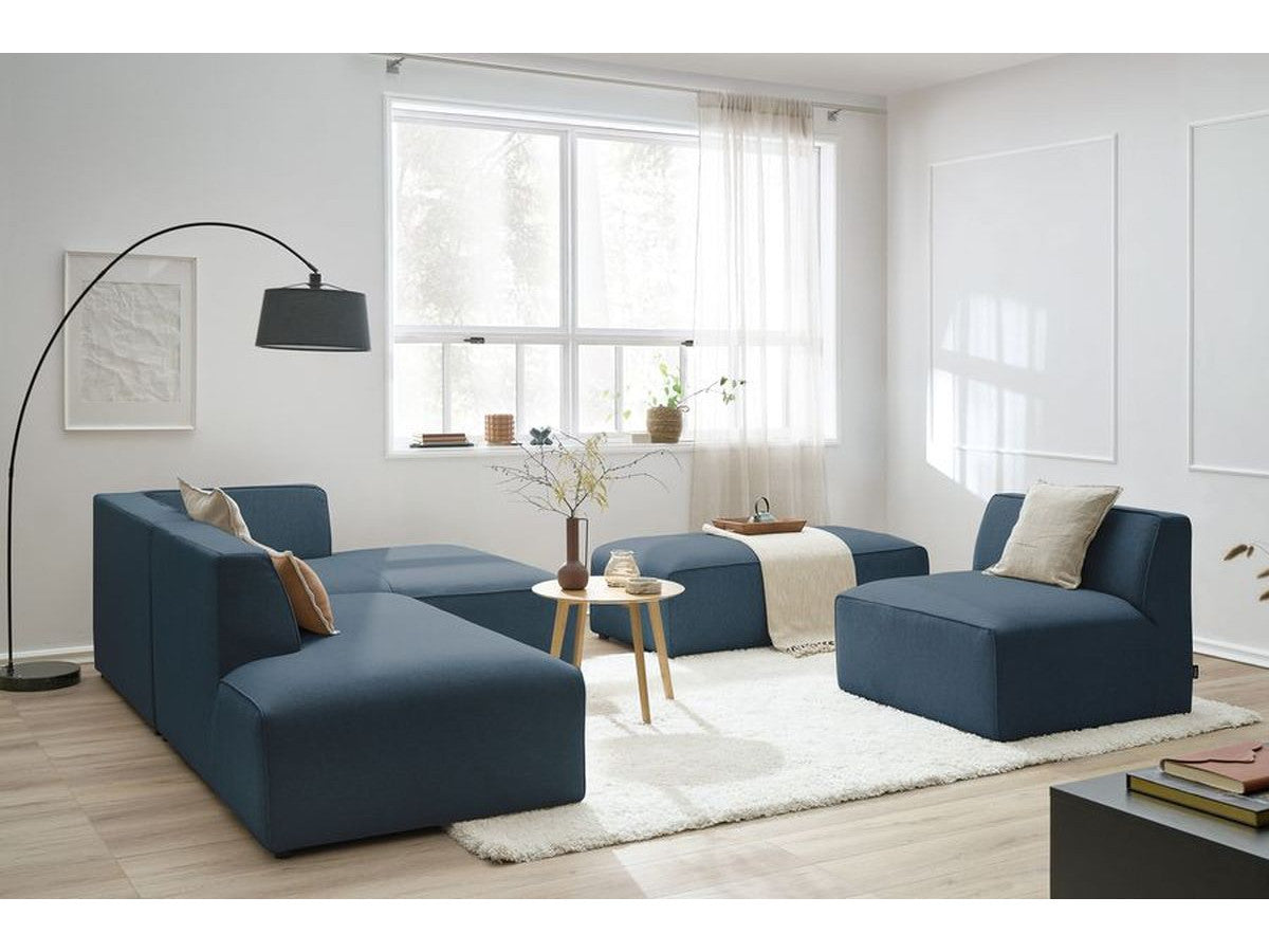 Canapé d'angle fixe modulable MEGEVE tissu chiné avec 1 chauffeuse et 1 pouf - Angle droit