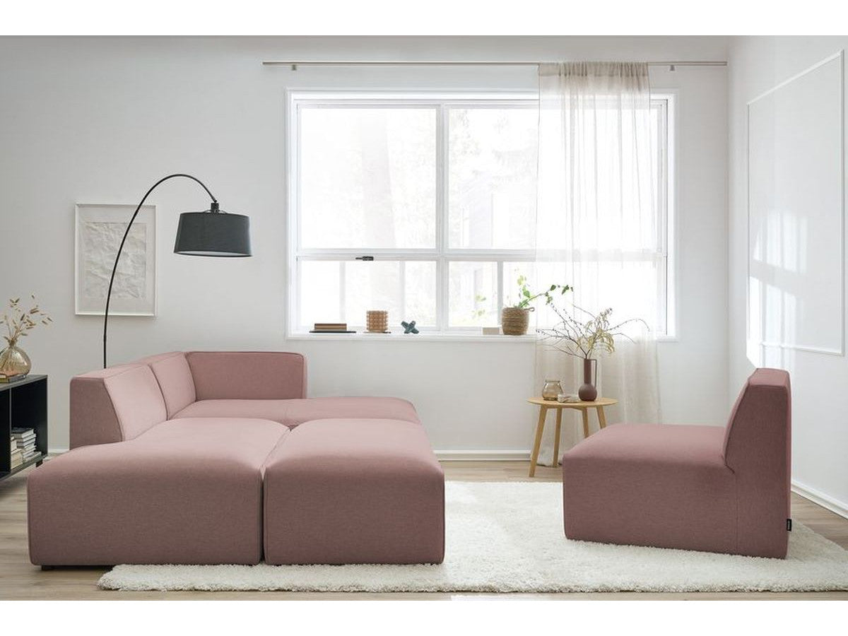 Canapé d'angle fixe modulable MEGEVE tissu chiné avec 1 chauffeuse et 1 pouf - Angle droit