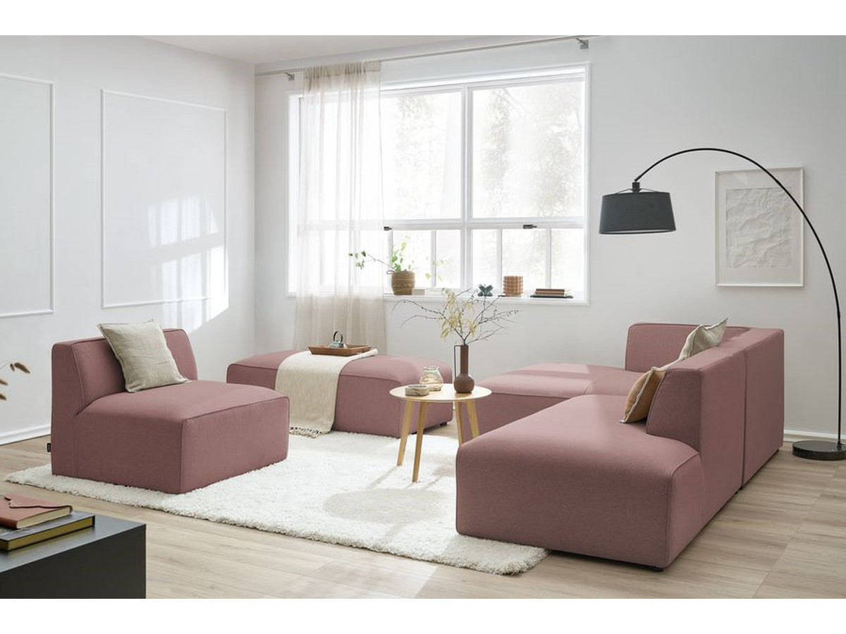 Canapé d'angle fixe modulable MEGEVE tissu chiné avec 1 chauffeuse et 1 pouf - Angle gauche