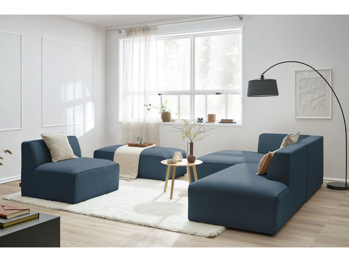 Canapé d'angle fixe modulable MEGEVE tissu chiné avec 1 chauffeuse et 1 pouf - Angle gauche