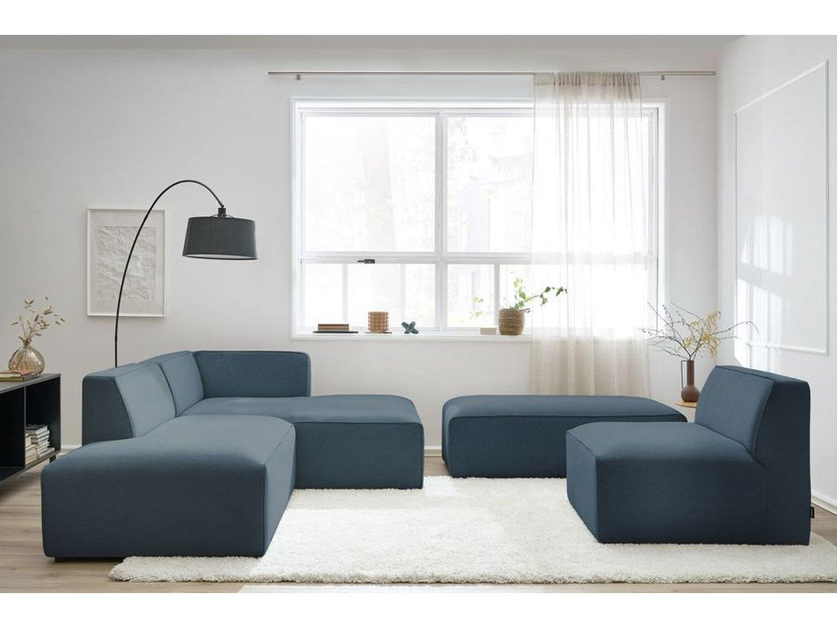Canapé d'angle fixe modulable MEGEVE tissu chiné avec 1 chauffeuse et 1 pouf - Angle droit