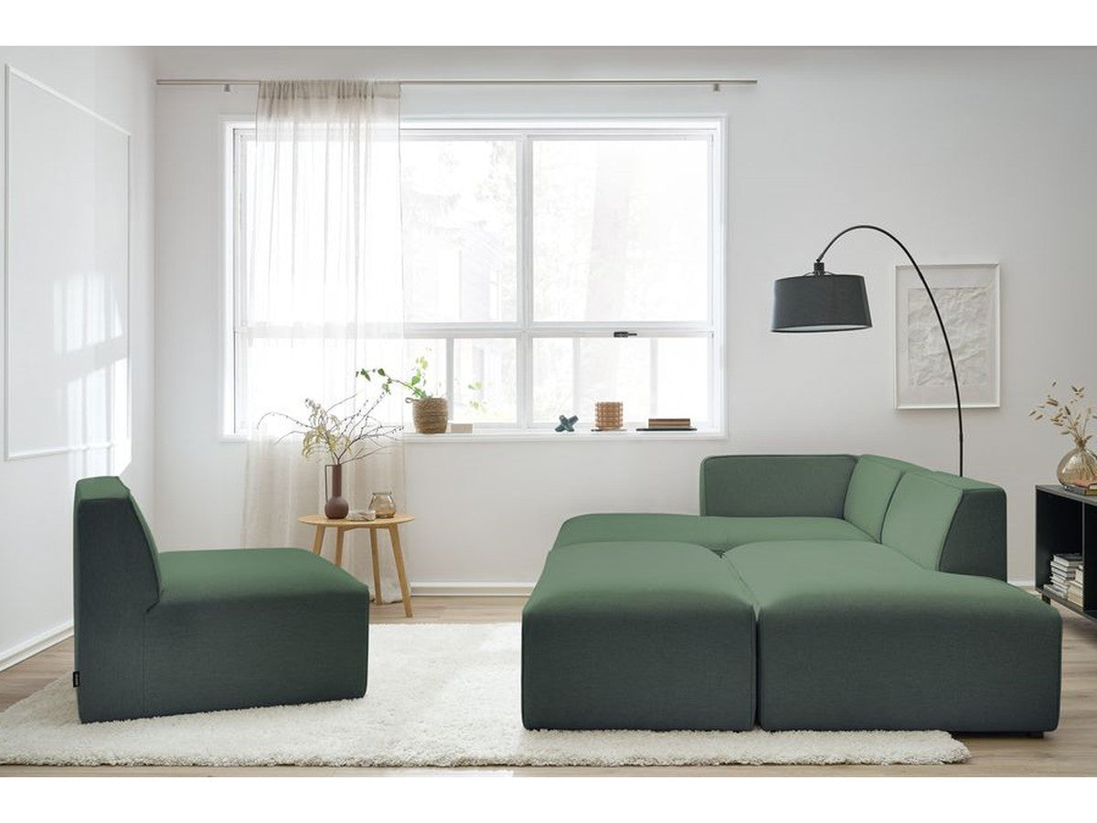 Canapé d'angle fixe modulable MEGEVE tissu chiné avec 1 chauffeuse et 1 pouf - Angle gauche