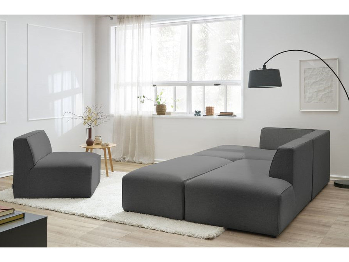 Canapé d'angle fixe modulable MEGEVE tissu chiné avec 1 chauffeuse et 1 pouf - Angle gauche