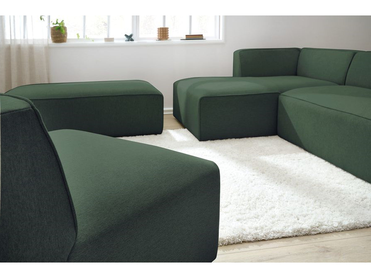 Canapé d'angle fixe modulable MEGEVE tissu chiné avec 1 chauffeuse et 1 pouf - Angle gauche