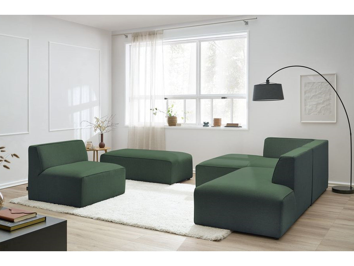 Canapé d'angle fixe modulable MEGEVE tissu chiné avec 1 chauffeuse et 1 pouf - Angle gauche
