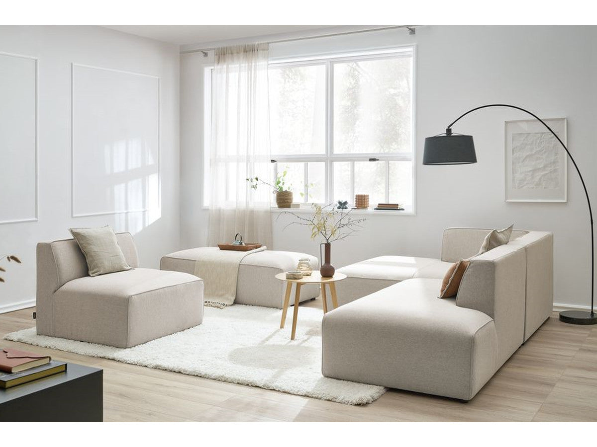 Canapé d'angle fixe modulable MEGEVE tissu chiné avec 1 chauffeuse et 1 pouf - Angle gauche