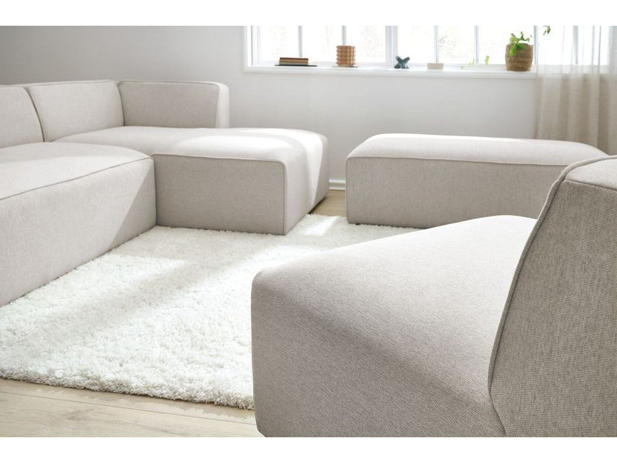 Canapé d'angle fixe modulable MEGEVE tissu chiné avec 1 chauffeuse et 1 pouf - Angle droit