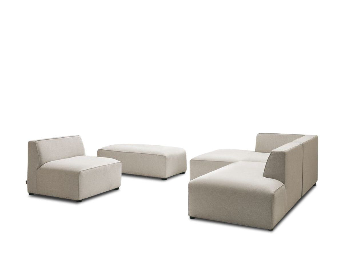 Canapé d'angle fixe modulable MEGEVE tissu chiné avec 1 chauffeuse et 1 pouf - Angle gauche