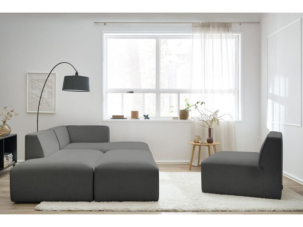 Canapé d'angle fixe modulable MEGEVE tissu chiné avec 1 chauffeuse et 1 pouf - Angle droit