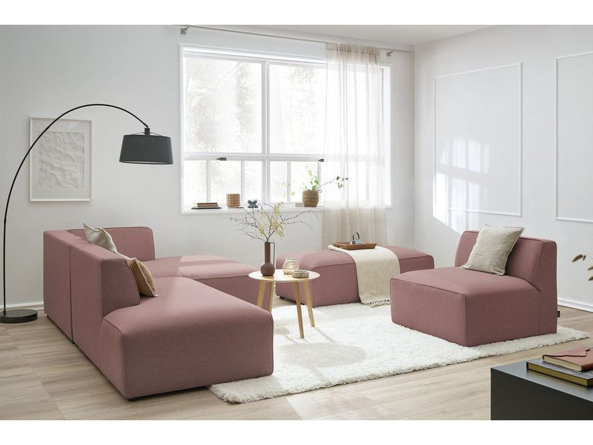 Canapé d'angle fixe modulable MEGEVE tissu chiné avec 1 chauffeuse et 1 pouf - Angle droit