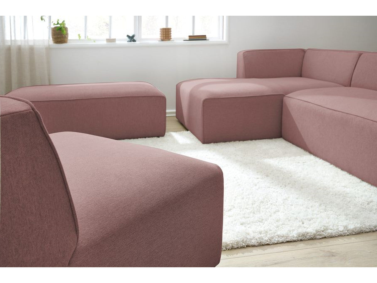 Canapé d'angle fixe modulable MEGEVE tissu chiné avec 1 chauffeuse et 1 pouf - Angle gauche