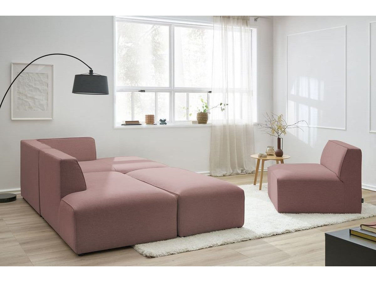 Canapé d'angle fixe modulable MEGEVE tissu chiné avec 1 chauffeuse et 1 pouf - Angle droit