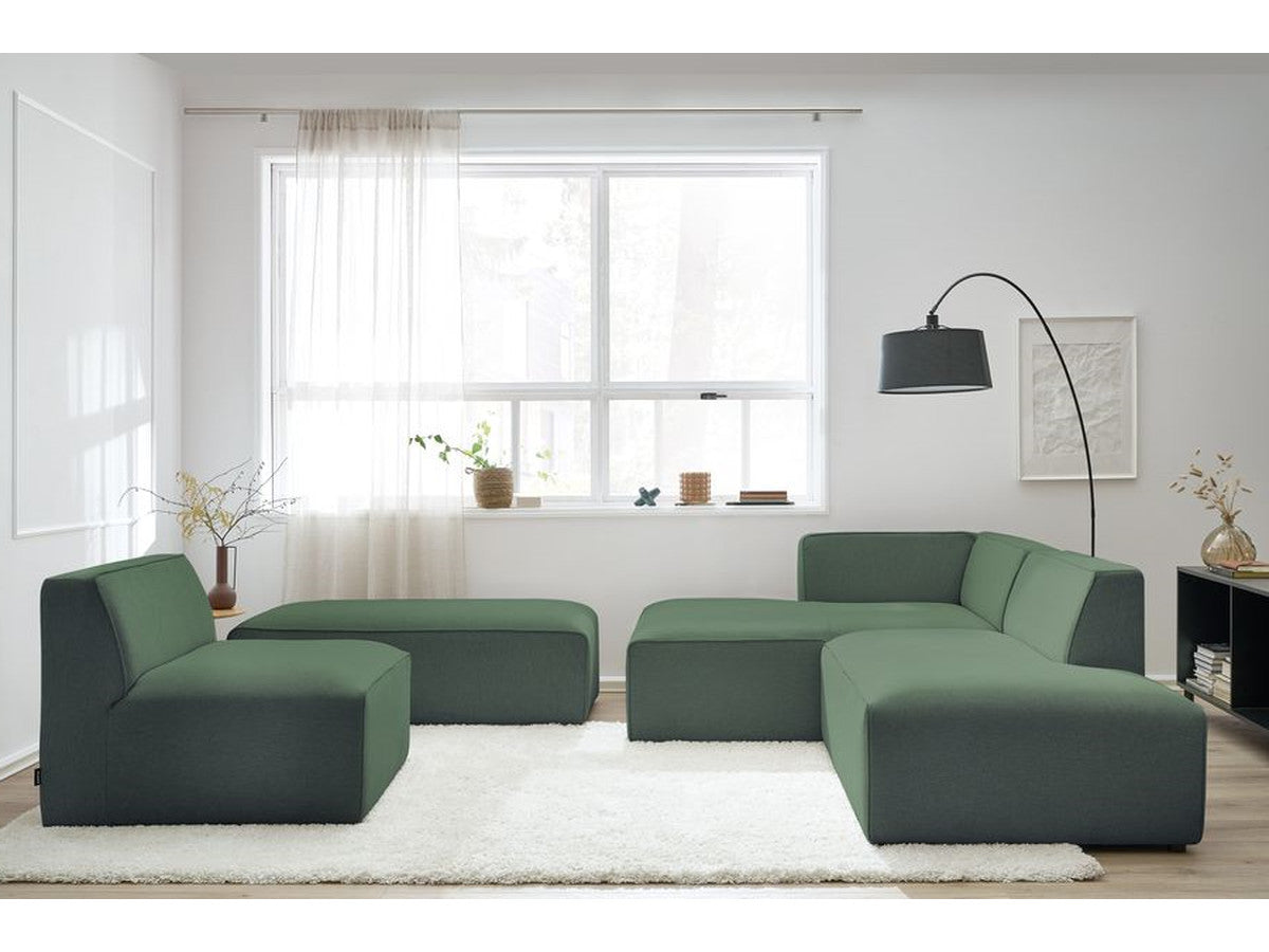 Canapé d'angle fixe modulable MEGEVE tissu chiné avec 1 chauffeuse et 1 pouf - Angle gauche