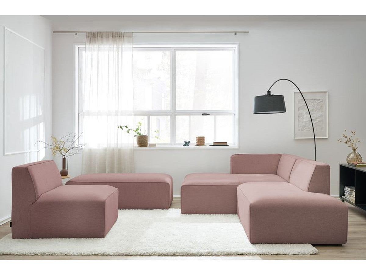 Canapé d'angle fixe modulable MEGEVE tissu chiné avec 1 chauffeuse et 1 pouf - Angle gauche