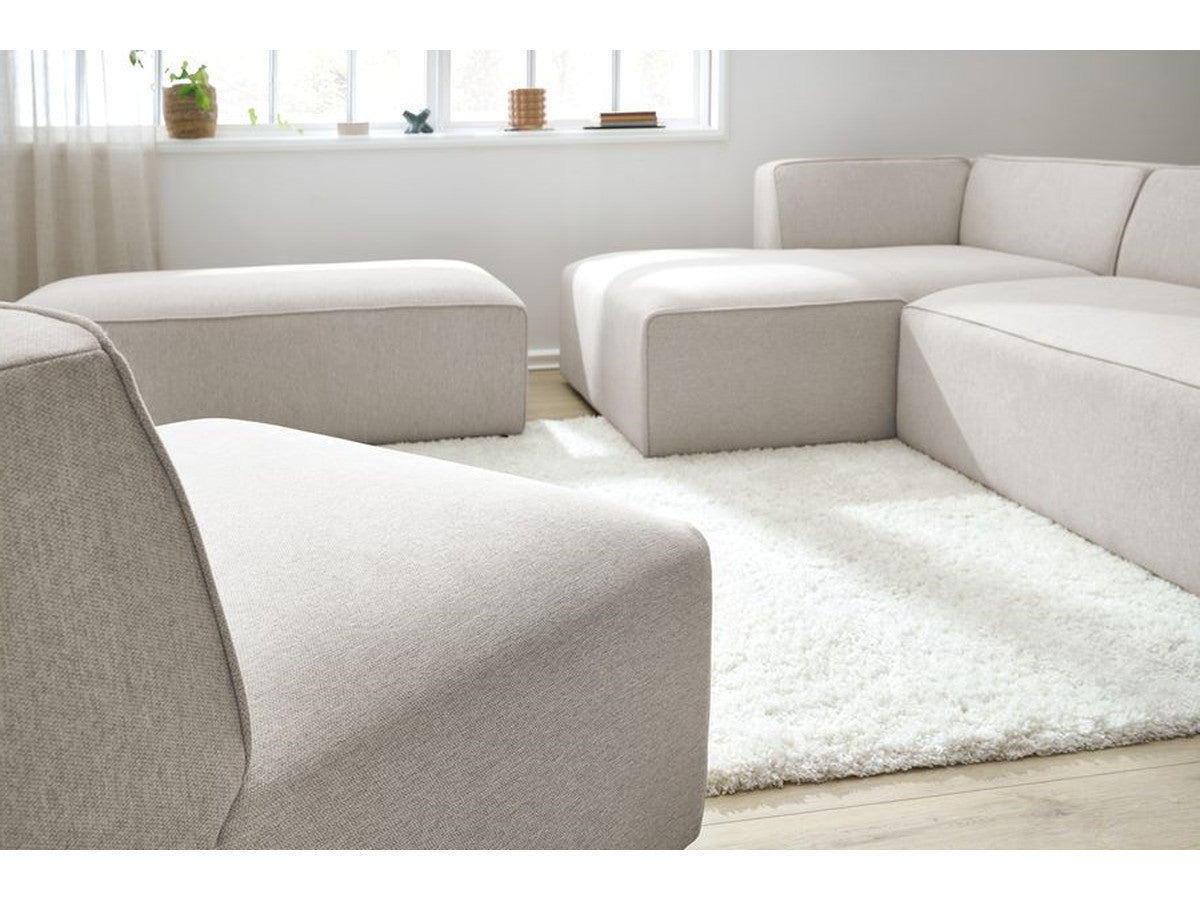Canapé d'angle fixe modulable MEGEVE tissu chiné avec 1 chauffeuse et 1 pouf - Angle gauche