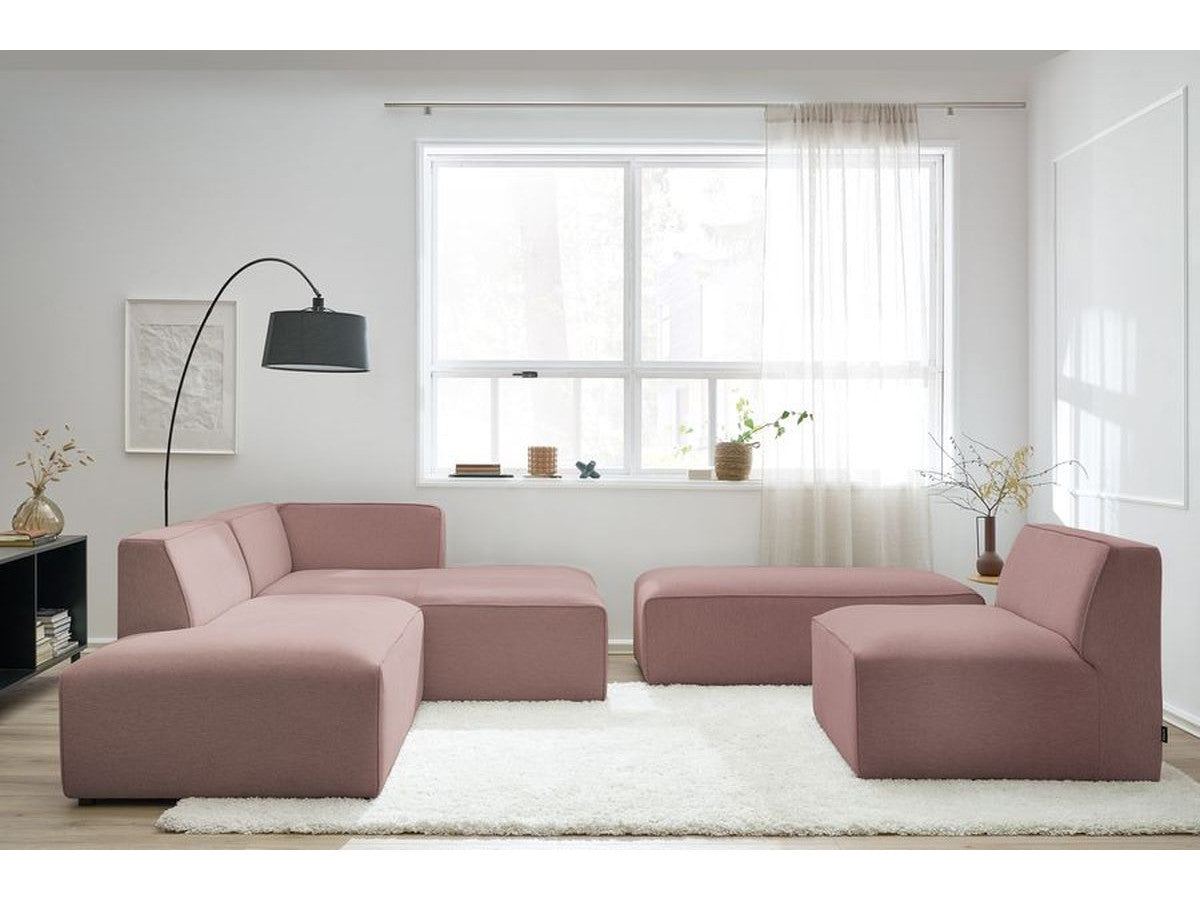 Canapé d'angle fixe modulable MEGEVE tissu chiné avec 1 chauffeuse et 1 pouf - Angle droit