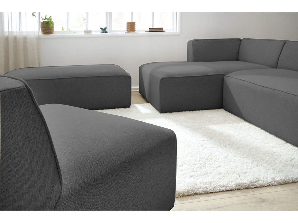 Canapé d'angle fixe modulable MEGEVE tissu chiné avec 1 chauffeuse et 1 pouf - Angle gauche