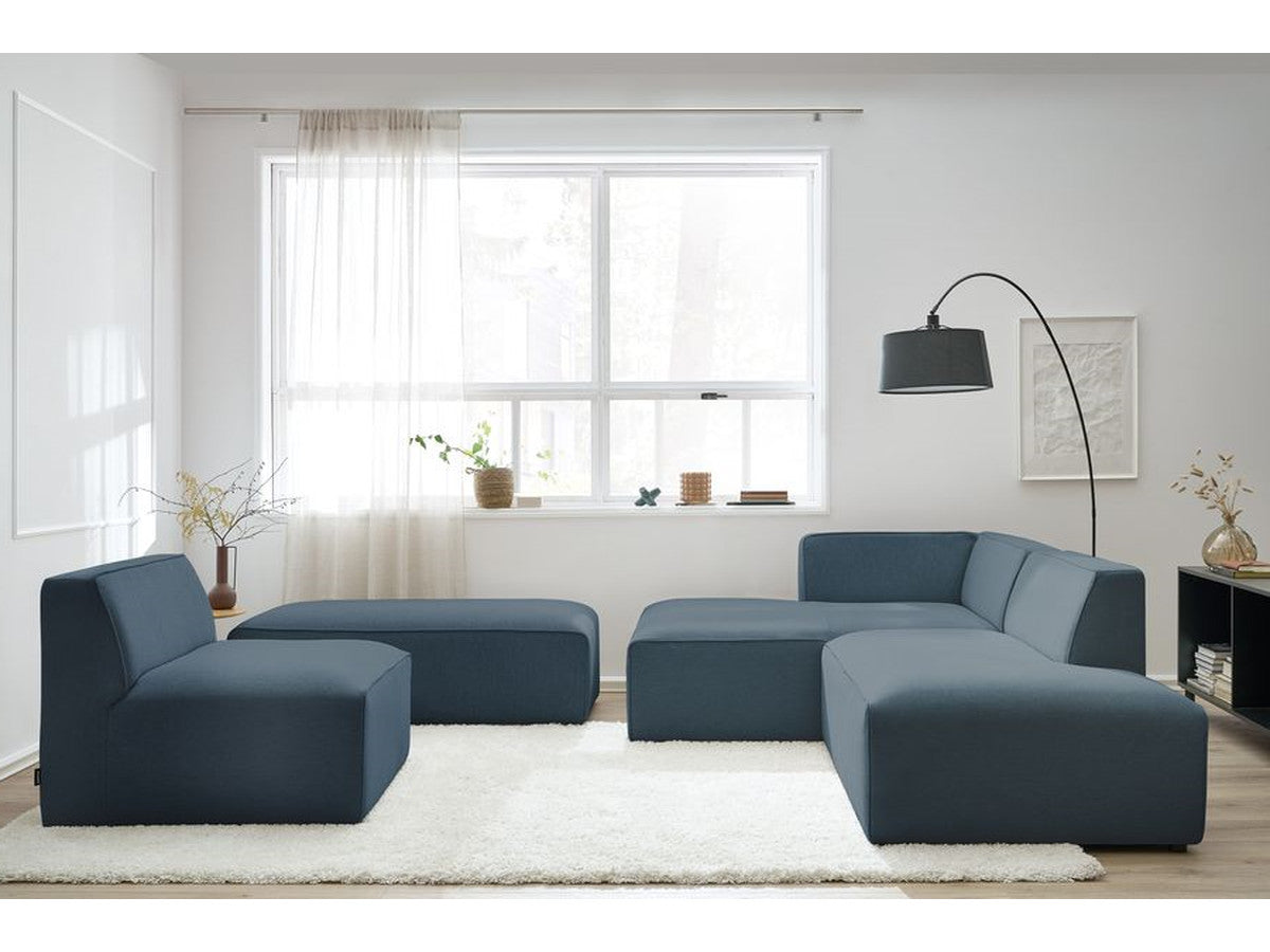 Canapé d'angle fixe modulable MEGEVE tissu chiné avec 1 chauffeuse et 1 pouf - Angle gauche