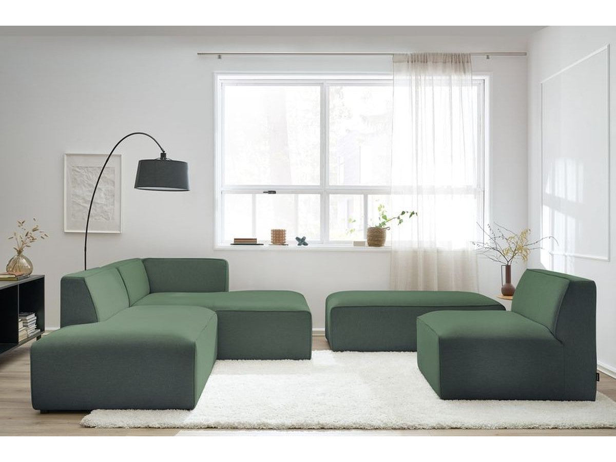 Canapé d'angle fixe modulable MEGEVE tissu chiné avec 1 chauffeuse et 1 pouf - Angle droit