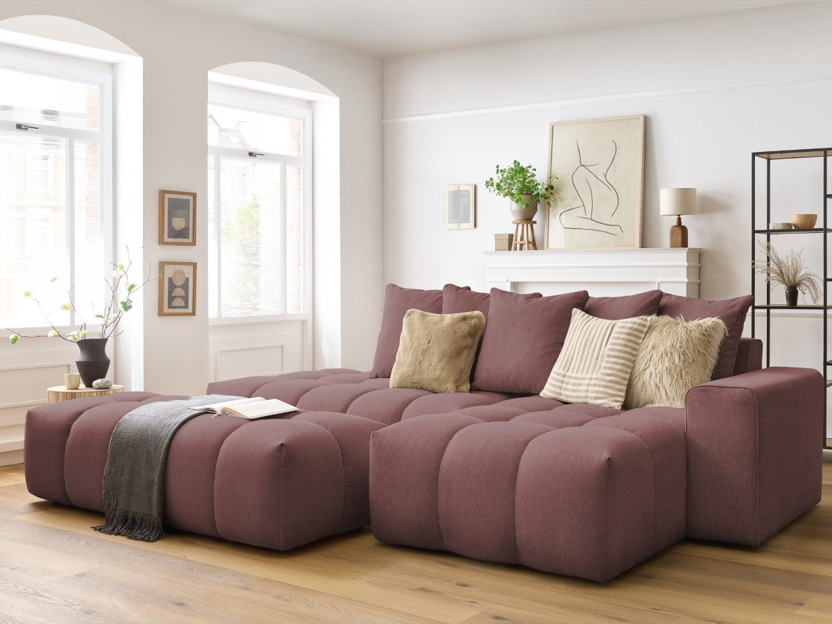 Canapé d'angle fixe MONT-BLANC tissu avec pouf Angle droit