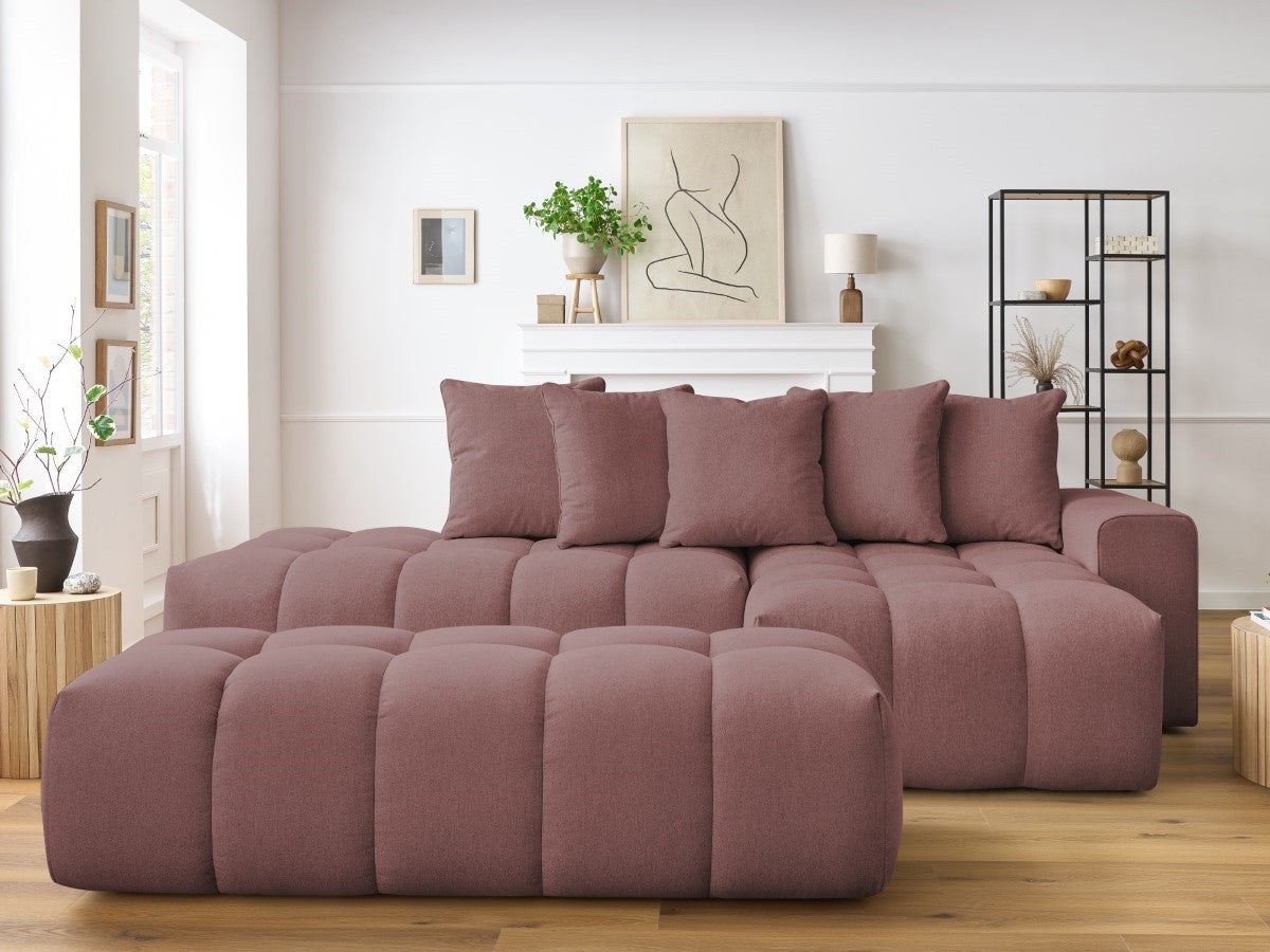 Canapé d'angle fixe MONT-BLANC tissu avec pouf Angle droit