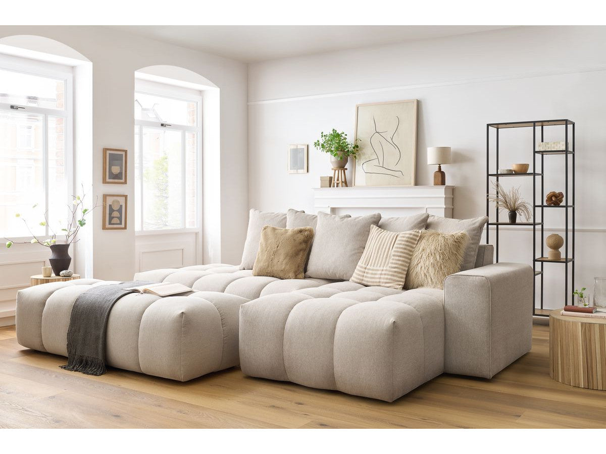 Canapé d'angle fixe MONT-BLANC tissu avec pouf Angle droit