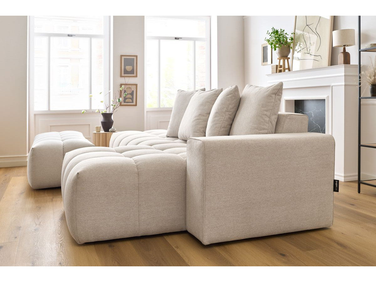 Canapé d'angle fixe MONT-BLANC tissu avec pouf Angle droit
