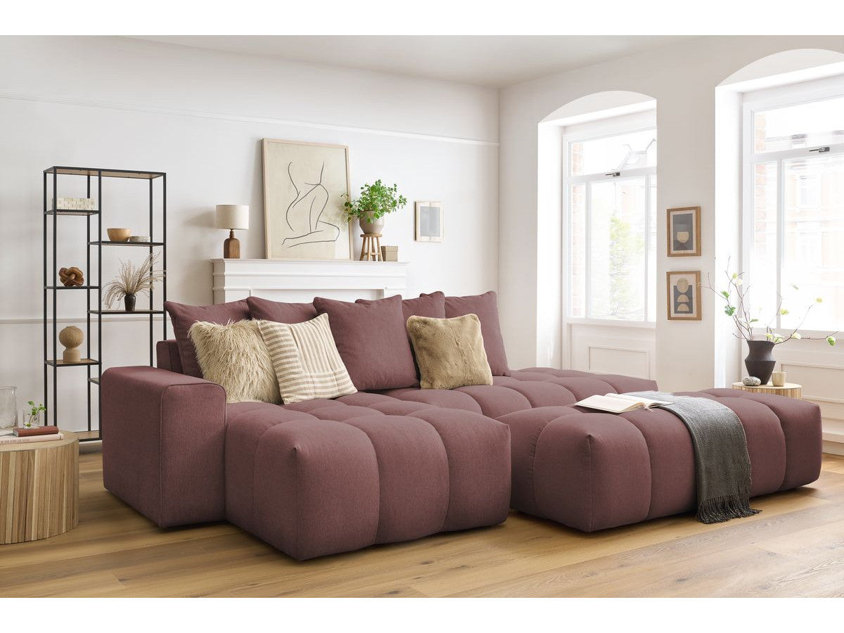 Canapé d'angle fixe MONT-BLANC tissu avec pouf Angle gauche