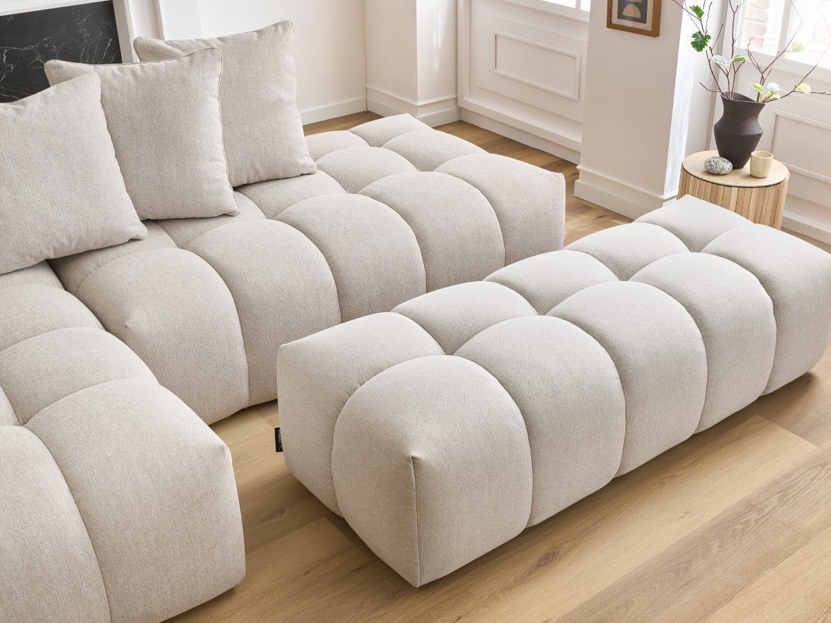 Canapé d'angle fixe MONT-BLANC tissu avec pouf Angle gauche