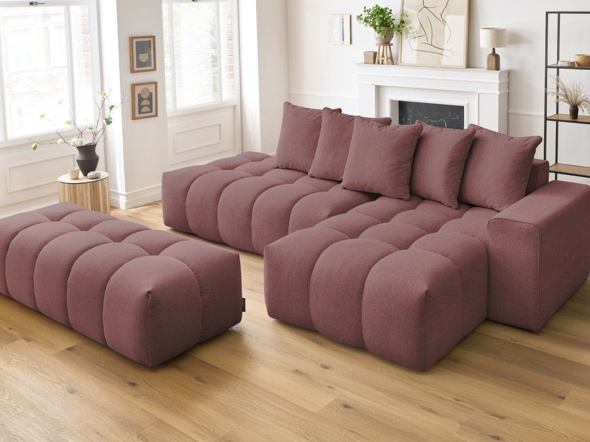 Canapé d'angle fixe MONT-BLANC tissu avec pouf Angle droit
