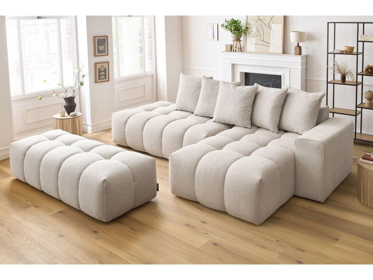 Canapé d'angle fixe MONT-BLANC tissu avec pouf Angle droit